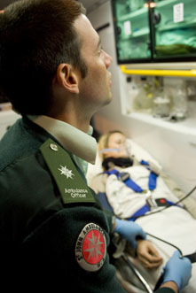 Patient being treated inside an ambulance